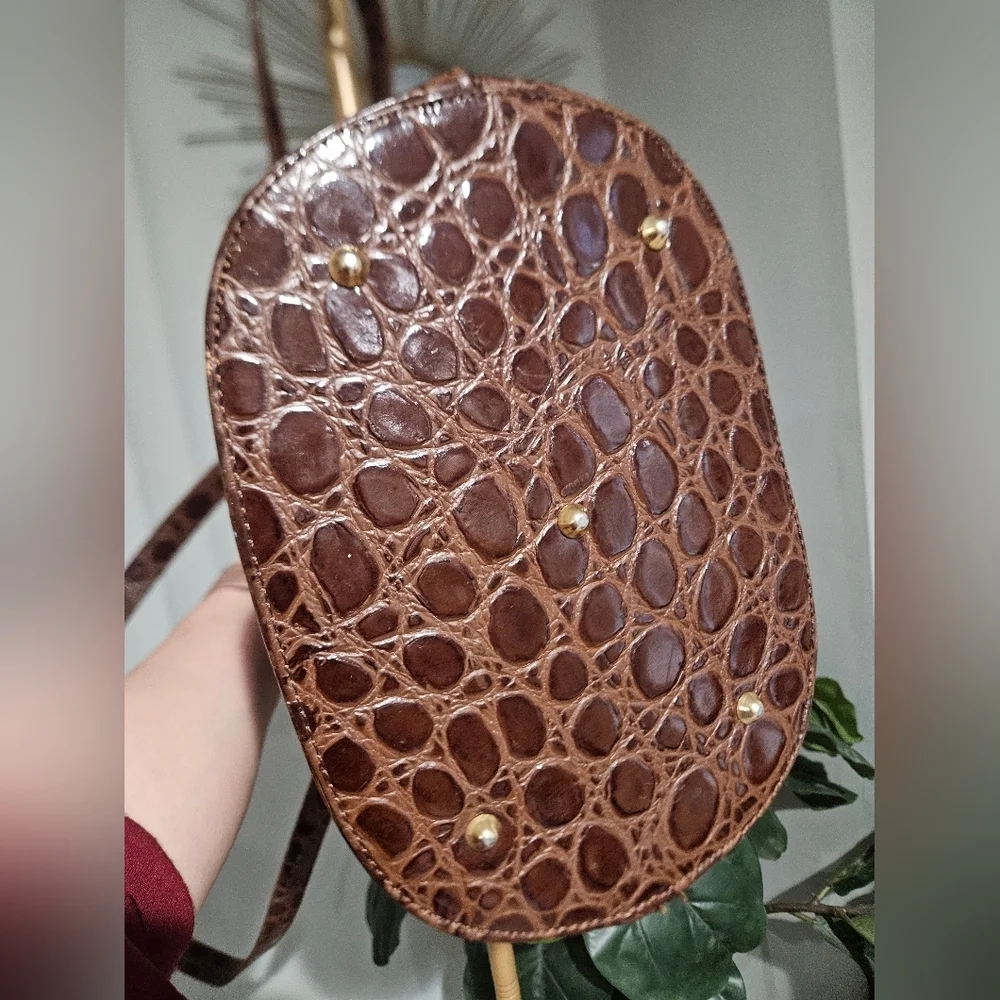 Brown Croc-Embossed Shoulder Bag